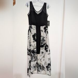 NWT Alexa B Nites Black and White Floral Mini Dress With Wrap Skirt, Size 4
